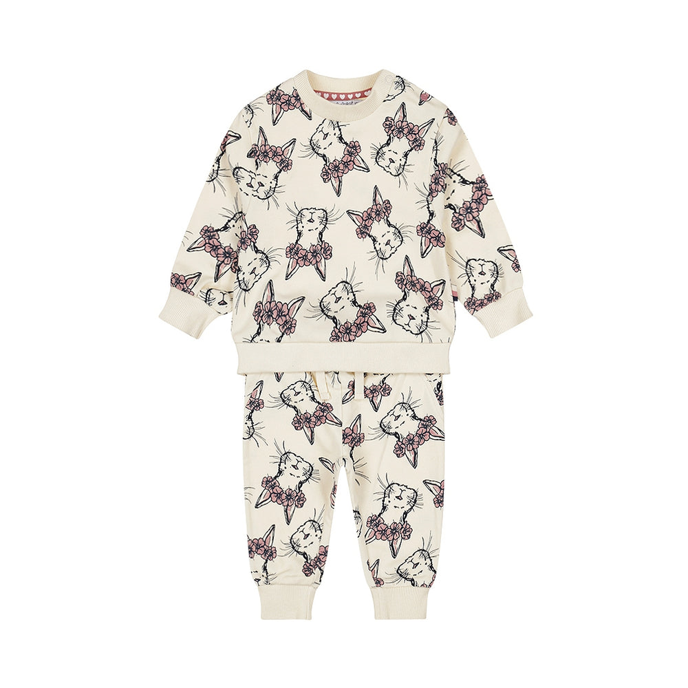 Dirkje Girls 2-Piece Bunny Print Sweatshirt & Joggers Set - Off White