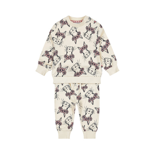 Dirkje Girls 2-Piece Bunny Print Sweatshirt & Joggers Set - Off White
