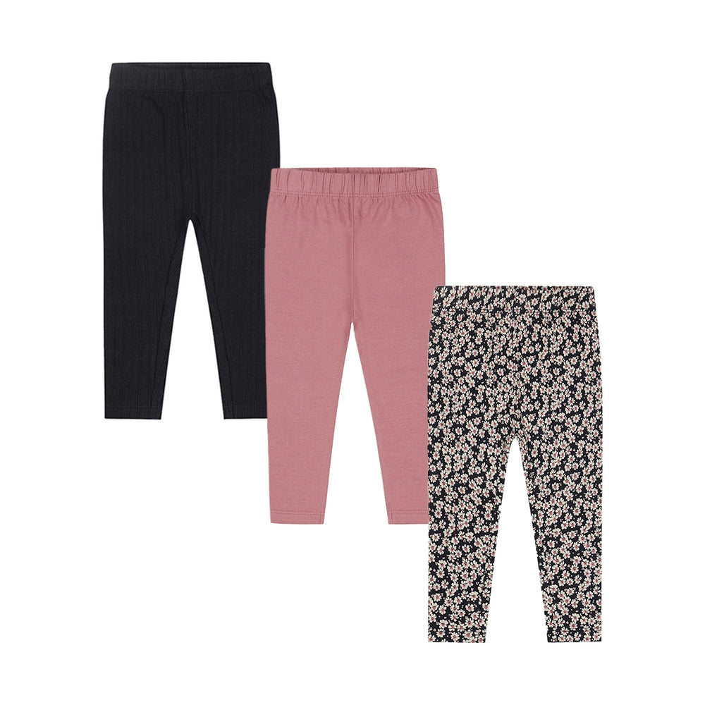 Dirkje Girls Leggings 3-Pack - Navy, Pink & Floral