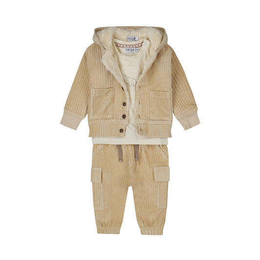 Dirkje Baby Boys 3-Piece Corduroy Set - Hooded Jacket, Tee & Cargo Trousers