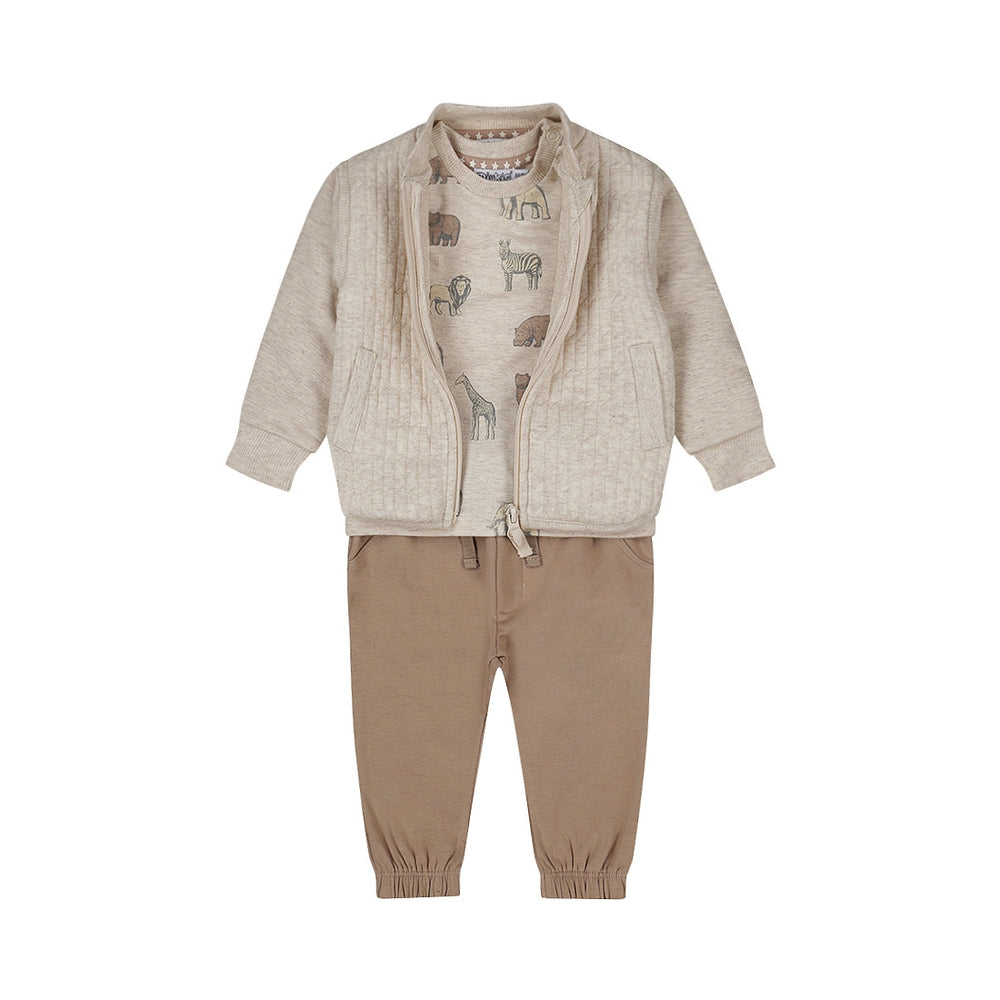 Dirkje Baby Boys 3-Piece Safari Set - Quilted Cardigan, Tee & Trousers