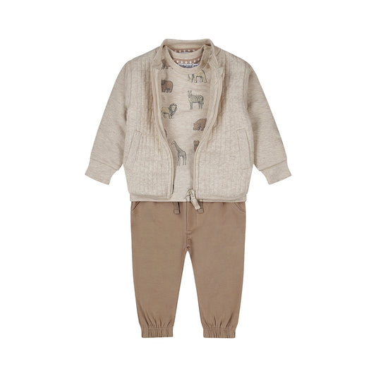 Dirkje Baby Boys 3-Piece Safari Set - Quilted Cardigan, Tee & Trousers