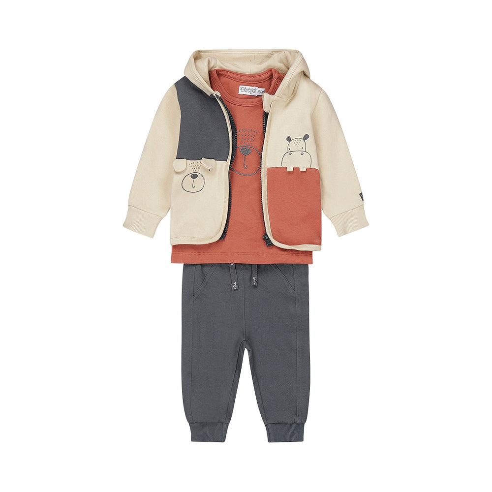 Baby Boys Three-Piece Cardigan Set – Pebble