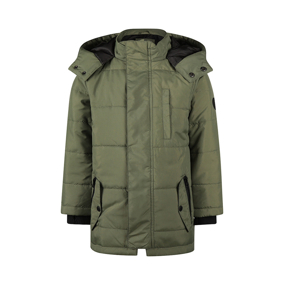Boys Water-Repellent Parka Jacket – Army Green