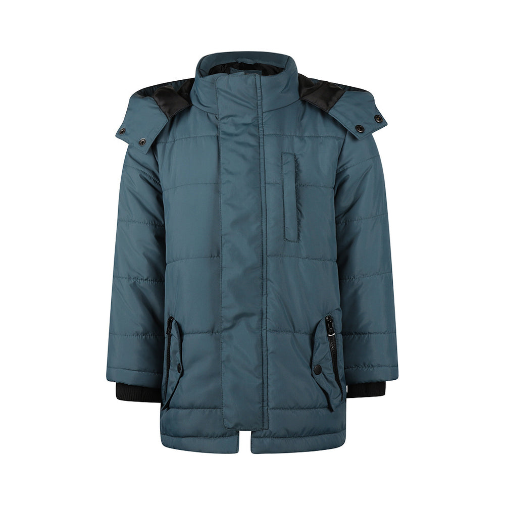 Boys Water-Repellent Parka Jacket – Steel Blue
