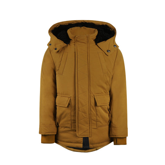 Boys Water-Repellent Parka Jacket – Mustard
