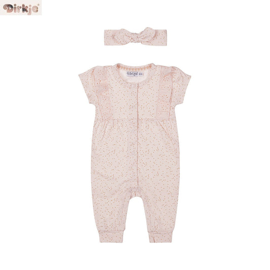 Baby Bodysuit Short Sleeve + Headband — Light Peach