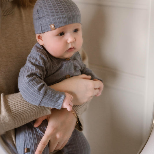 Baby 1-Piece Babysuit + Hat – Faded Blue | Organic Cotton