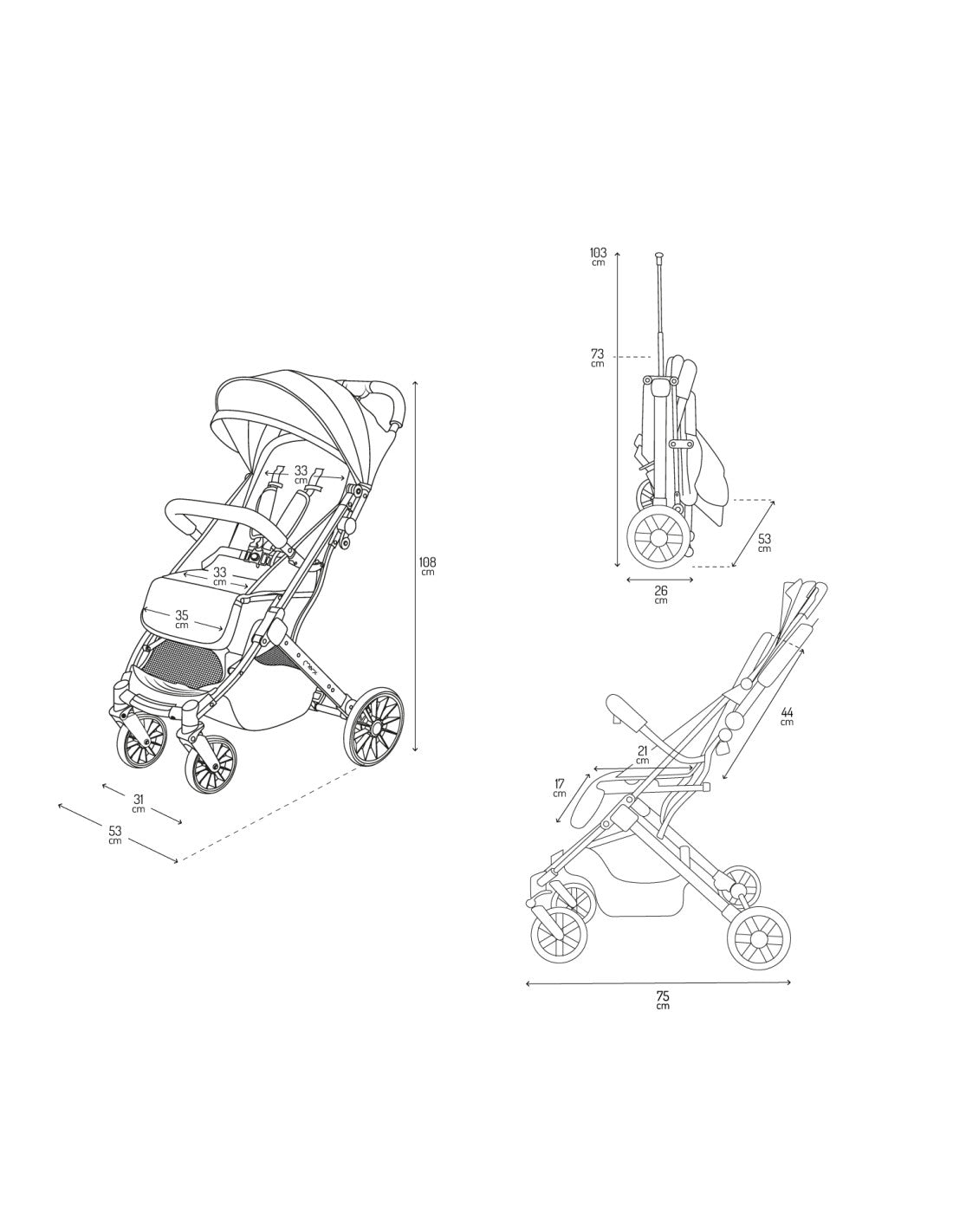 MoMi ESTELLE LIGHT PLUS stroller BLACK