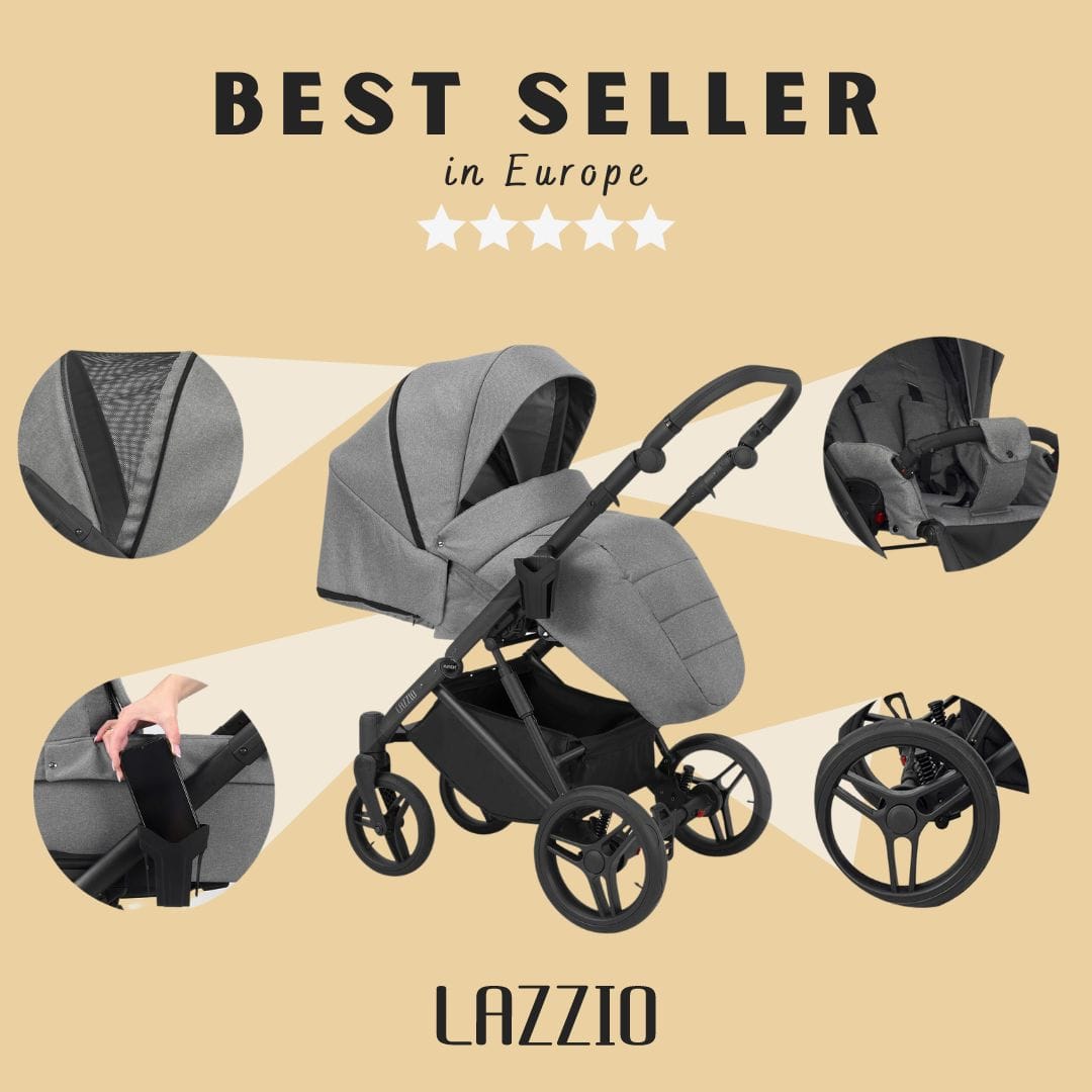 LAZZIO PREMIUM 03 CZARNY YGZAK+BASE+CARSEAT+CARRYCOT+BAG